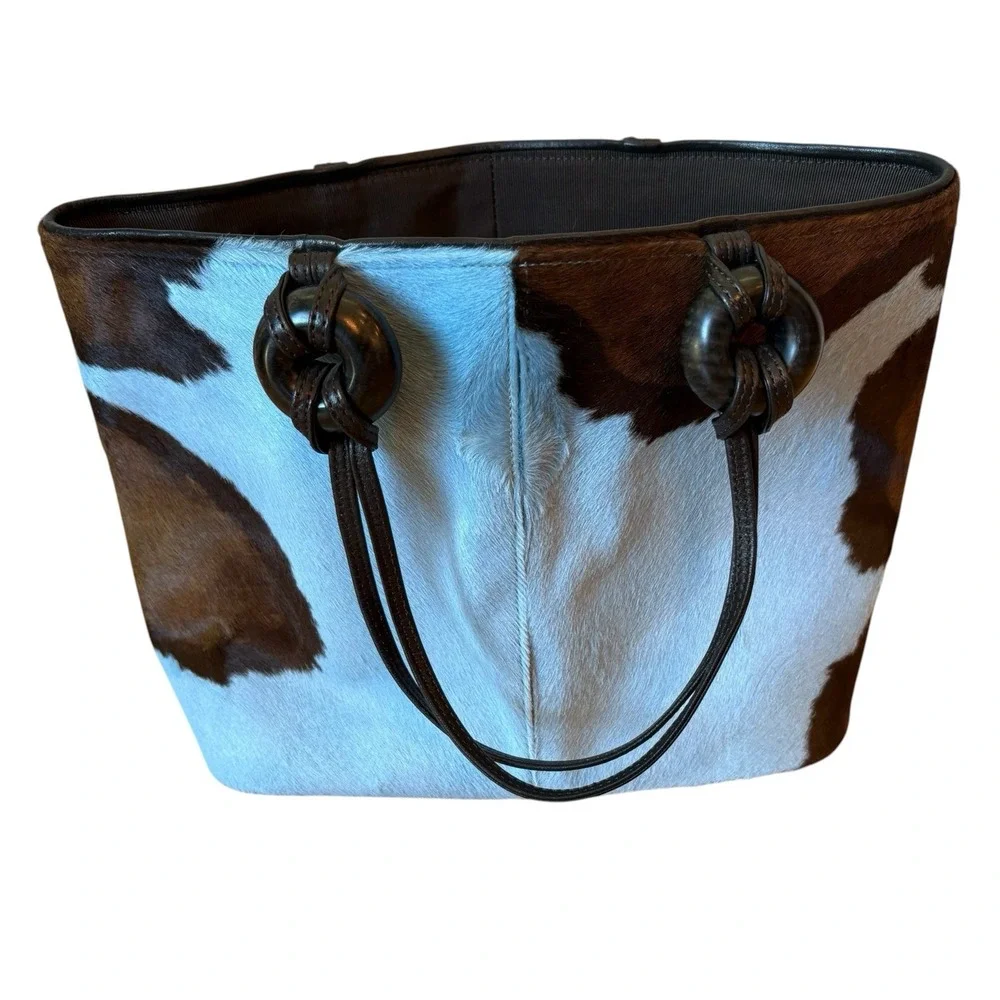 Renaud Pellegrino Paris Blue Brown Hair-On-Hide Leather Tote Bag France